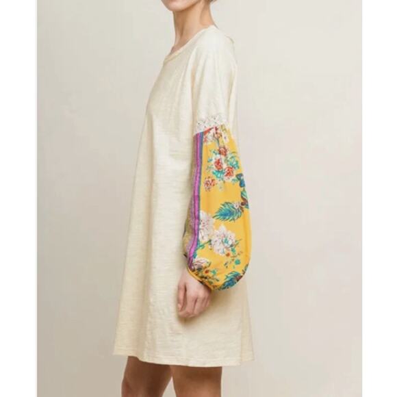 Umgee Dresses & Skirts - Umgee Cream Tunic Dress Floral Puff Sleeves Medium Boho Festival Size XL